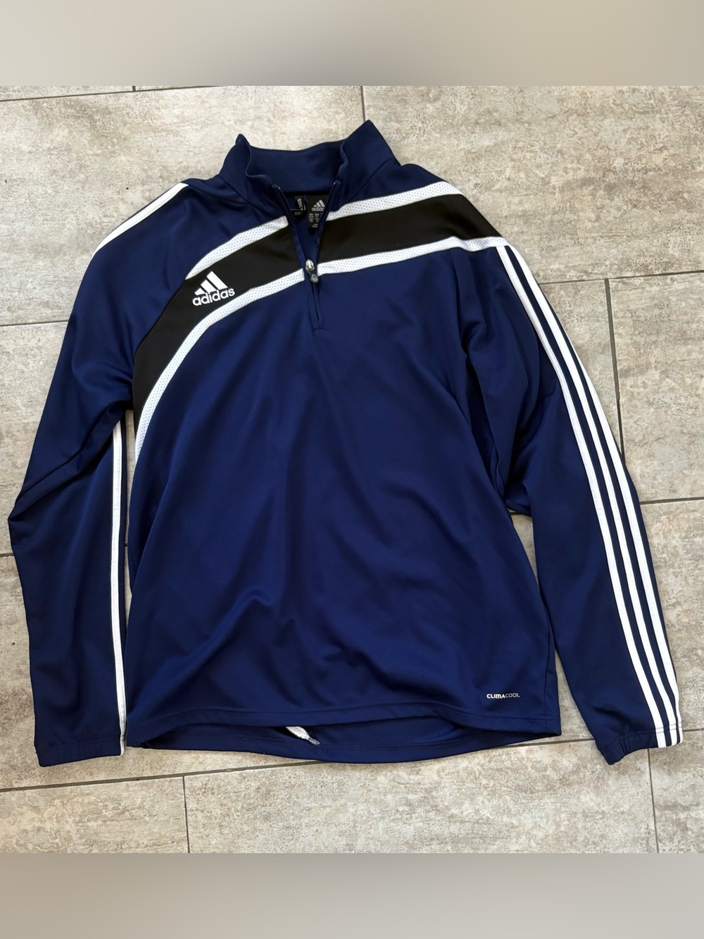 adidas Navy Blue Quarter-Zip Performance top with Black & White Accents